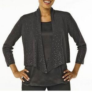 EILEEN FISHER Gray Ultrafine Merino Sequin Cropped Cardigan Size Small